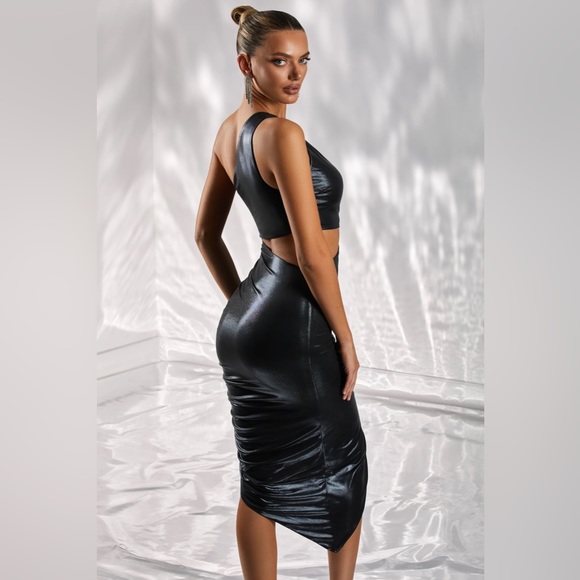 BRAND NEW WITH TAGS OHPOLLY Ultra-sleek sexy single shoulder bodycon midi dress - Picture 10 of 11